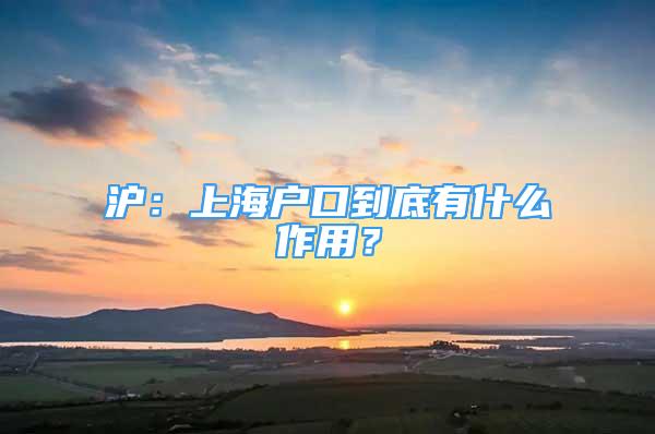 滬：上海戶口到底有什么作用？