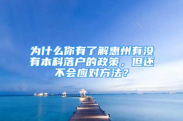 為什么你有了解惠州有沒有本科落戶的政策，但還不會應(yīng)對方法？