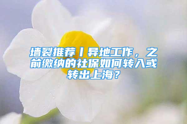 墻裂推薦丨異地工作，之前繳納的社保如何轉(zhuǎn)入或轉(zhuǎn)出上海？