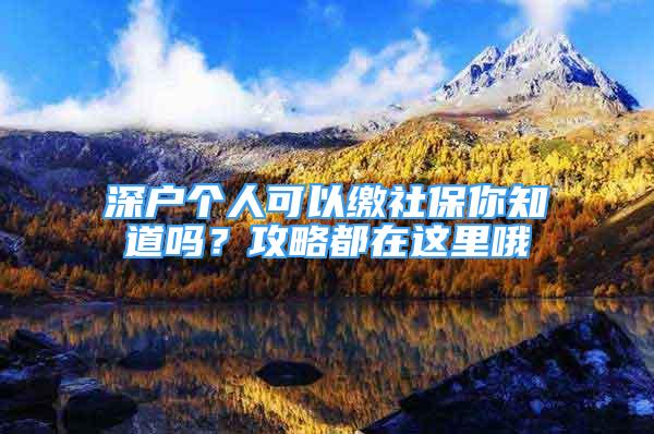 深戶個(gè)人可以繳社保你知道嗎？攻略都在這里哦