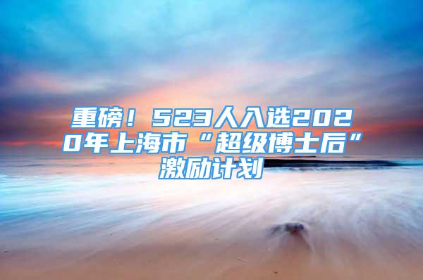 重磅！523人入選2020年上海市“超級博士后”激勵計劃