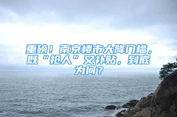 重磅！南京樓市大降門檻，既“搶人”又補貼，到底為何？