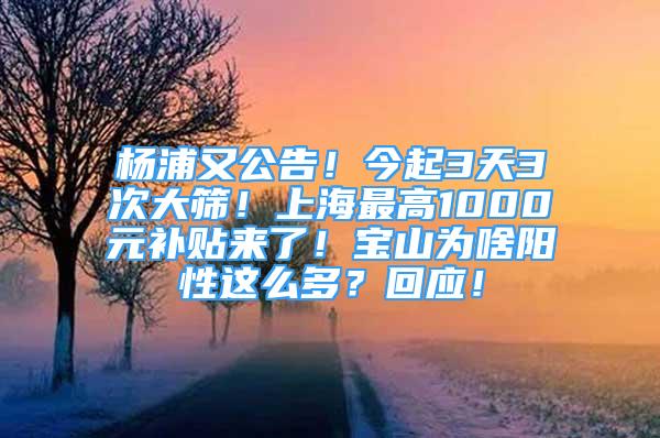 楊浦又公告！今起3天3次大篩！上海最高1000元補(bǔ)貼來(lái)了！寶山為啥陽(yáng)性這么多？回應(yīng)！