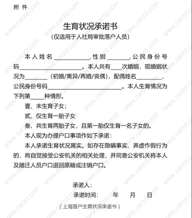 上海落戶生育狀況承諾書(shū)模板