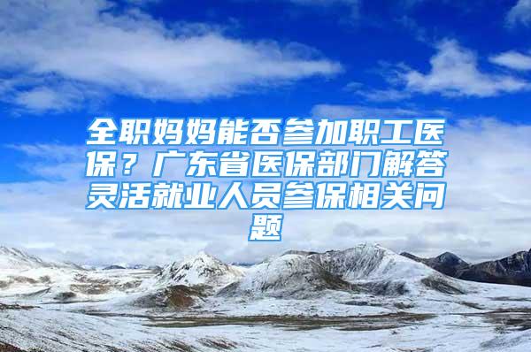 全職媽媽能否參加職工醫(yī)保？廣東省醫(yī)保部門解答靈活就業(yè)人員參保相關(guān)問題