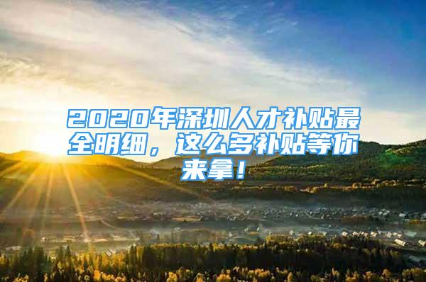 2020年深圳人才補貼最全明細，這么多補貼等你來拿！