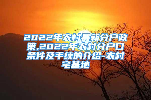 2022年農(nóng)村最新分戶政策,2022年農(nóng)村分戶口條件及手續(xù)的介紹-農(nóng)村宅基地