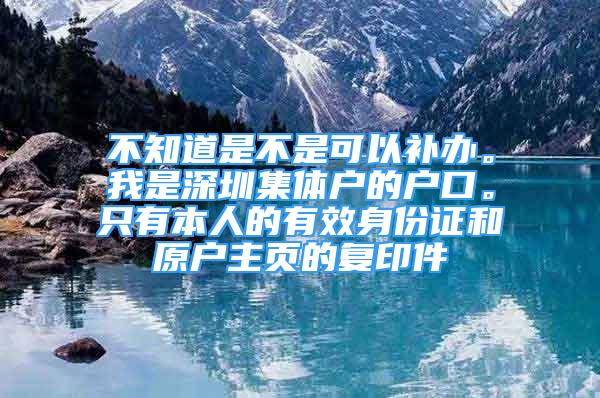 不知道是不是可以補(bǔ)辦。我是深圳集體戶的戶口。只有本人的有效身份證和原戶主頁(yè)的復(fù)印件