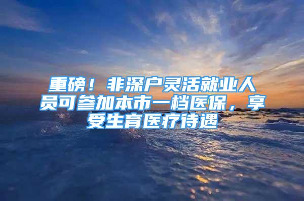 重磅！非深戶靈活就業(yè)人員可參加本市一檔醫(yī)保，享受生育醫(yī)療待遇