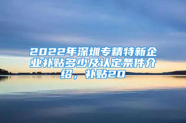 2022年深圳專精特新企業(yè)補(bǔ)貼多少及認(rèn)定條件介紹，補(bǔ)貼20