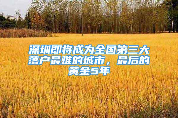 深圳即將成為全國(guó)第三大落戶最難的城市，最后的黃金5年