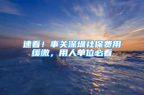 速看！事關(guān)深圳社保費用緩繳，用人單位必看