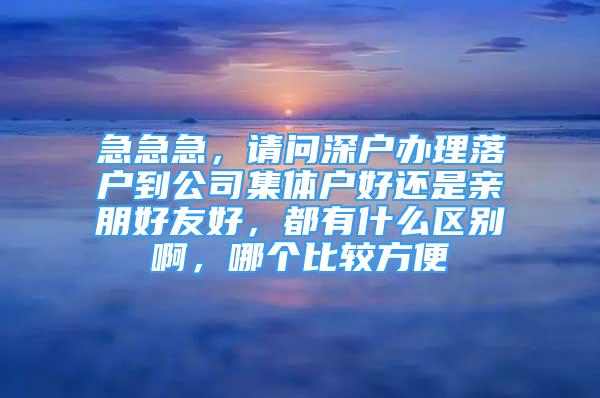 急急急，請(qǐng)問(wèn)深戶辦理落戶到公司集體戶好還是親朋好友好，都有什么區(qū)別啊，哪個(gè)比較方便