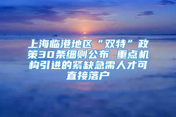 上海臨港地區(qū)“雙特”政策30條細(xì)則公布 重點(diǎn)機(jī)構(gòu)引進(jìn)的緊缺急需人才可直接落戶