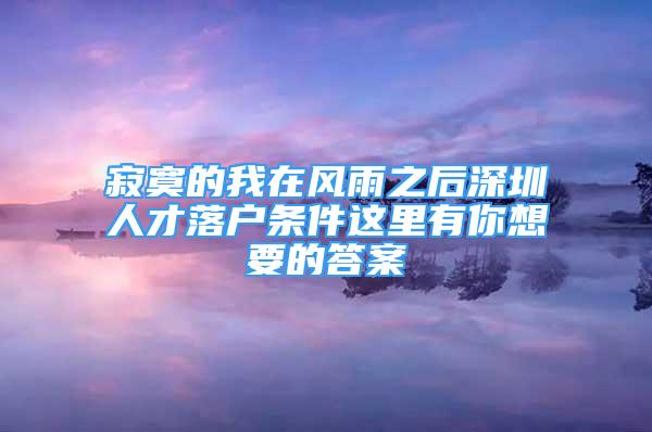 寂寞的我在風雨之后深圳人才落戶條件這里有你想要的答案