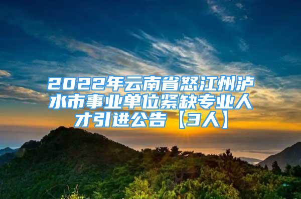 2022年云南省怒江州瀘水市事業(yè)單位緊缺專業(yè)人才引進(jìn)公告【3人】