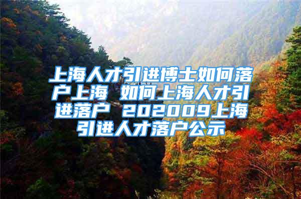 上海人才引進博士如何落戶上海 如何上海人才引進落戶 202009上海引進人才落戶公示