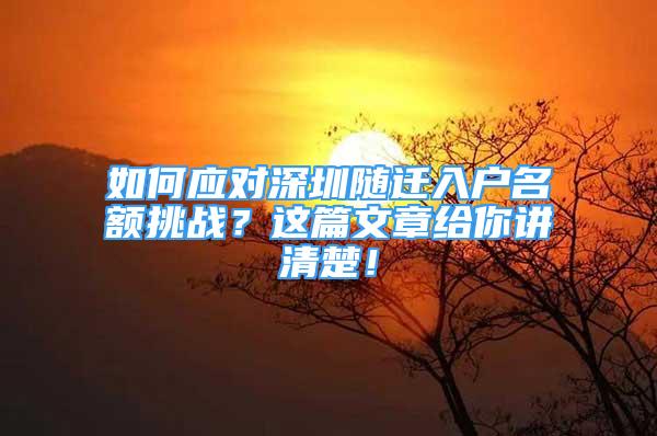 如何應(yīng)對(duì)深圳隨遷入戶名額挑戰(zhàn)？這篇文章給你講清楚！