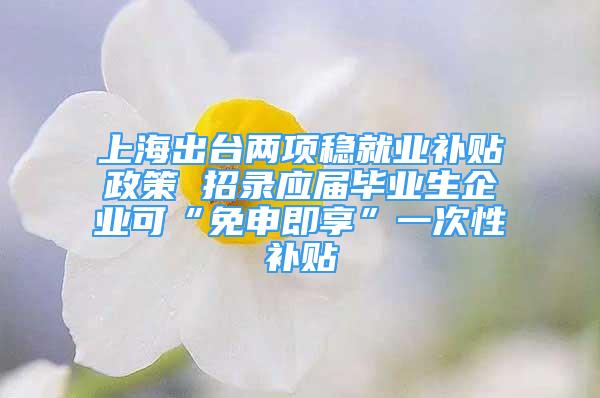 上海出臺兩項穩(wěn)就業(yè)補貼政策 招錄應屆畢業(yè)生企業(yè)可“免申即享”一次性補貼