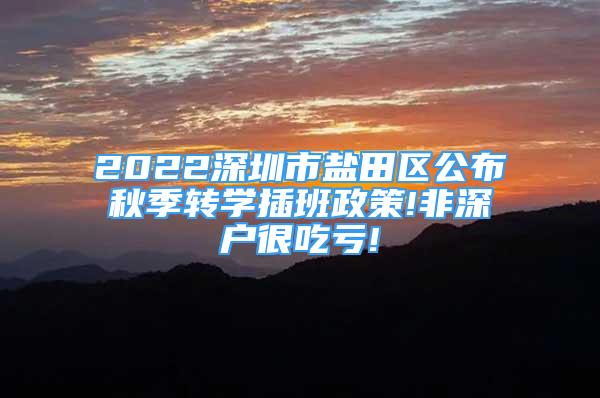 2022深圳市鹽田區(qū)公布秋季轉(zhuǎn)學插班政策!非深戶很吃虧!