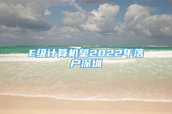 E級計算機望2022年落戶深圳