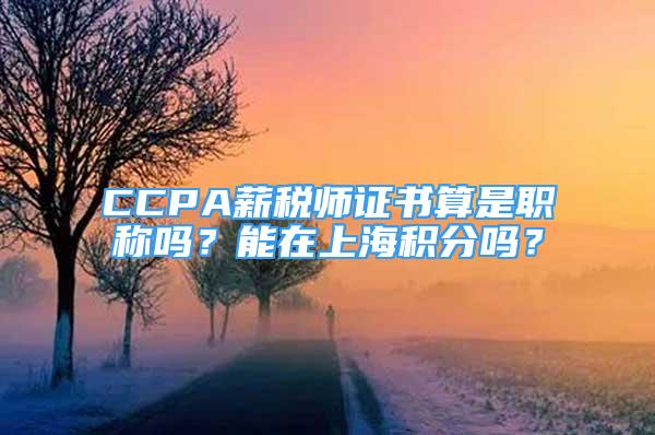 CCPA薪稅師證書算是職稱嗎？能在上海積分嗎？