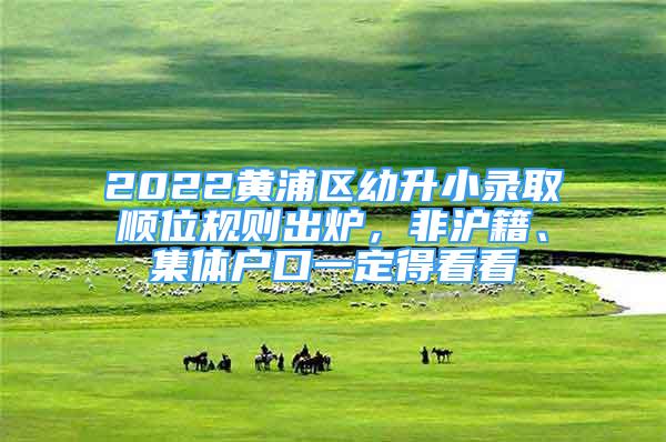 2022黃浦區(qū)幼升小錄取順位規(guī)則出爐，非滬籍、集體戶口一定得看看