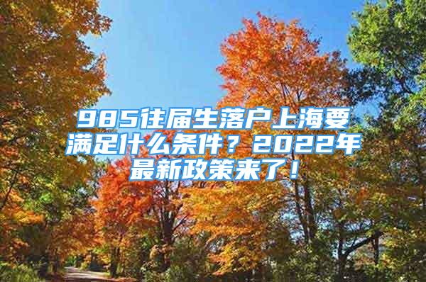 985往屆生落戶上海要滿足什么條件？2022年最新政策來了！