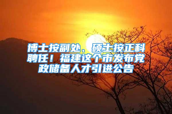 博士按副處、碩士按正科聘任！福建這個市發(fā)布黨政儲備人才引進(jìn)公告