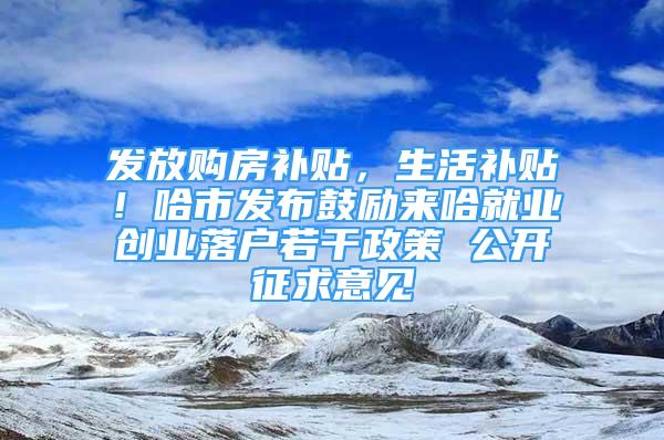 發(fā)放購(gòu)房補(bǔ)貼，生活補(bǔ)貼！哈市發(fā)布鼓勵(lì)來(lái)哈就業(yè)創(chuàng)業(yè)落戶(hù)若干政策 公開(kāi)征求意見(jiàn)