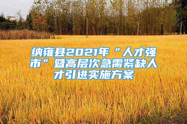 納雍縣2021年“人才強(qiáng)市”暨高層次急需緊缺人才引進(jìn)實(shí)施方案