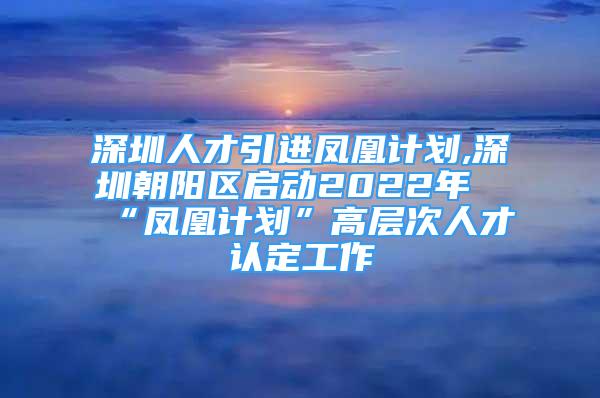 深圳人才引進(jìn)鳳凰計(jì)劃,深圳朝陽(yáng)區(qū)啟動(dòng)2022年“鳳凰計(jì)劃”高層次人才認(rèn)定工作