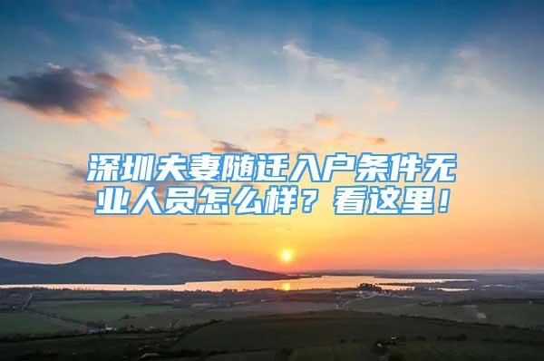 深圳夫妻隨遷入戶條件無業(yè)人員怎么樣？看這里！