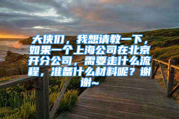 大俠們，我想請教一下，如果一個(gè)上海公司在北京開分公司，需要走什么流程，準(zhǔn)備什么材料呢？謝謝~