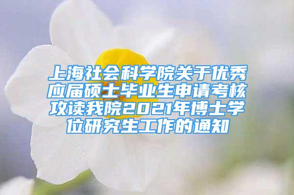 上海社會(huì)科學(xué)院關(guān)于優(yōu)秀應(yīng)屆碩士畢業(yè)生申請(qǐng)考核攻讀我院2021年博士學(xué)位研究生工作的通知