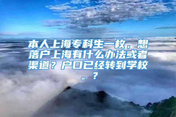 本人上海專科生一枚，想落戶上海有什么辦法或者渠道？戶口已經轉到學校。？