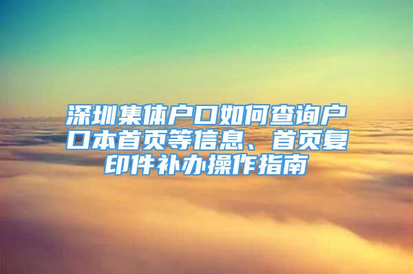 深圳集體戶口如何查詢戶口本首頁(yè)等信息、首頁(yè)復(fù)印件補(bǔ)辦操作指南