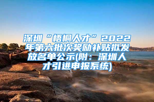 深圳“梧桐人才”2022年第六批次獎(jiǎng)勵(lì)補(bǔ)貼擬發(fā)放名單公示(附：深圳人才引進(jìn)申報(bào)系統(tǒng))