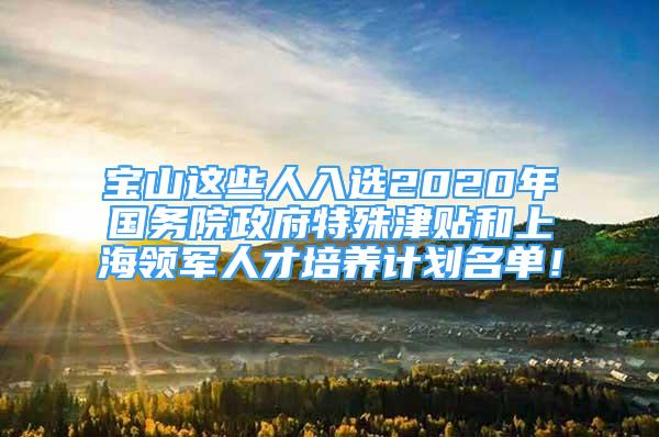 寶山這些人入選2020年國務(wù)院政府特殊津貼和上海領(lǐng)軍人才培養(yǎng)計劃名單！