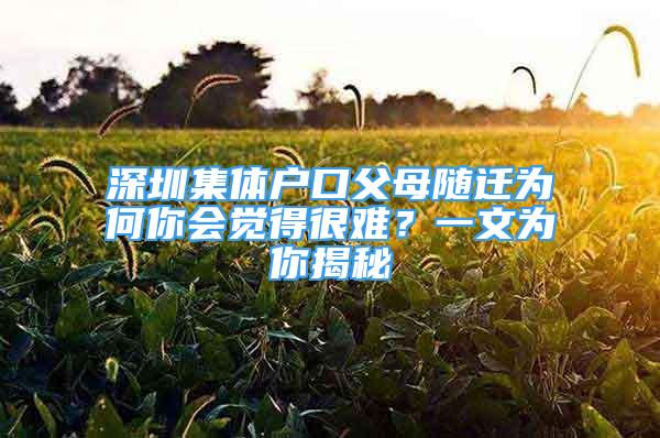 深圳集體戶口父母隨遷為何你會覺得很難？一文為你揭秘