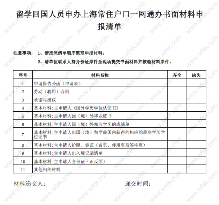 留學(xué)生落戶上海材料