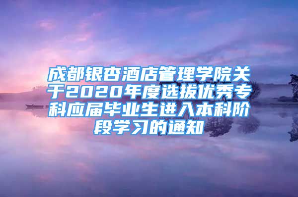 成都銀杏酒店管理學院關于2020年度選拔優(yōu)秀?？茟獙卯厴I(yè)生進入本科階段學習的通知