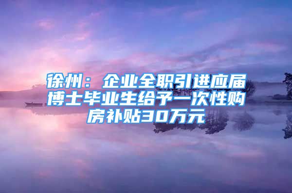 徐州：企業(yè)全職引進(jìn)應(yīng)屆博士畢業(yè)生給予一次性購房補(bǔ)貼30萬元