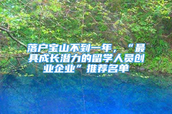 落戶寶山不到一年，“最具成長潛力的留學(xué)人員創(chuàng)業(yè)企業(yè)”推薦名單