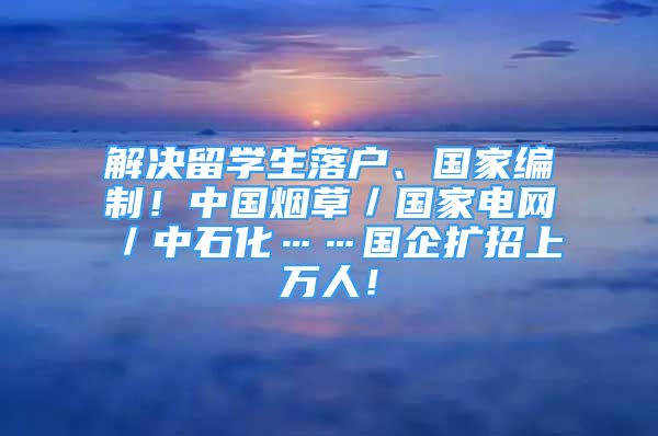 解決留學(xué)生落戶、國家編制！中國煙草／國家電網(wǎng)／中石化……國企擴招上萬人！