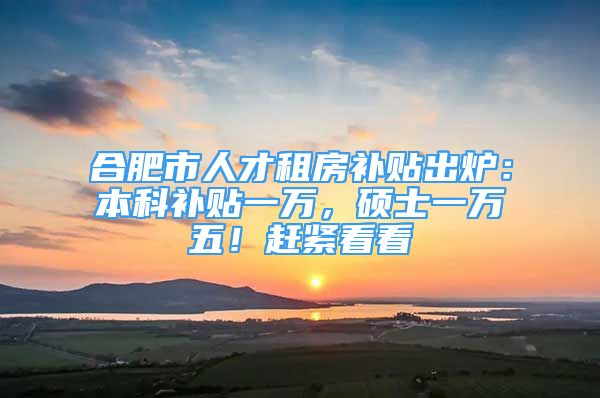 合肥市人才租房補(bǔ)貼出爐：本科補(bǔ)貼一萬，碩士一萬五！趕緊看看