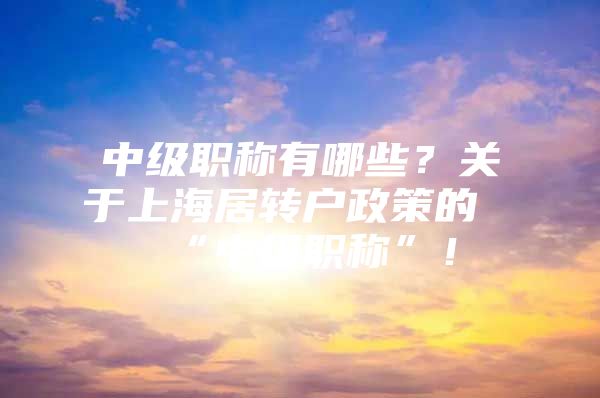 中級(jí)職稱有哪些？關(guān)于上海居轉(zhuǎn)戶政策的“中級(jí)職稱”！