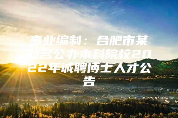 事業(yè)編制：合肥市某知名公辦本科院校2022年誠(chéng)聘博士人才公告